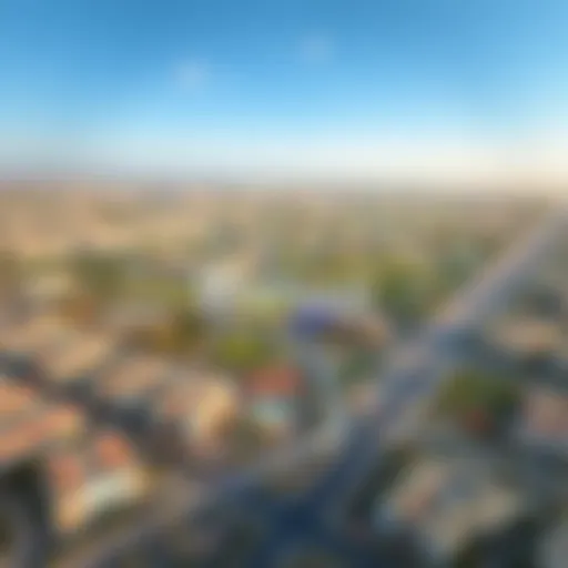 Aerial view of Warsan showcasing its urban development and green spaces