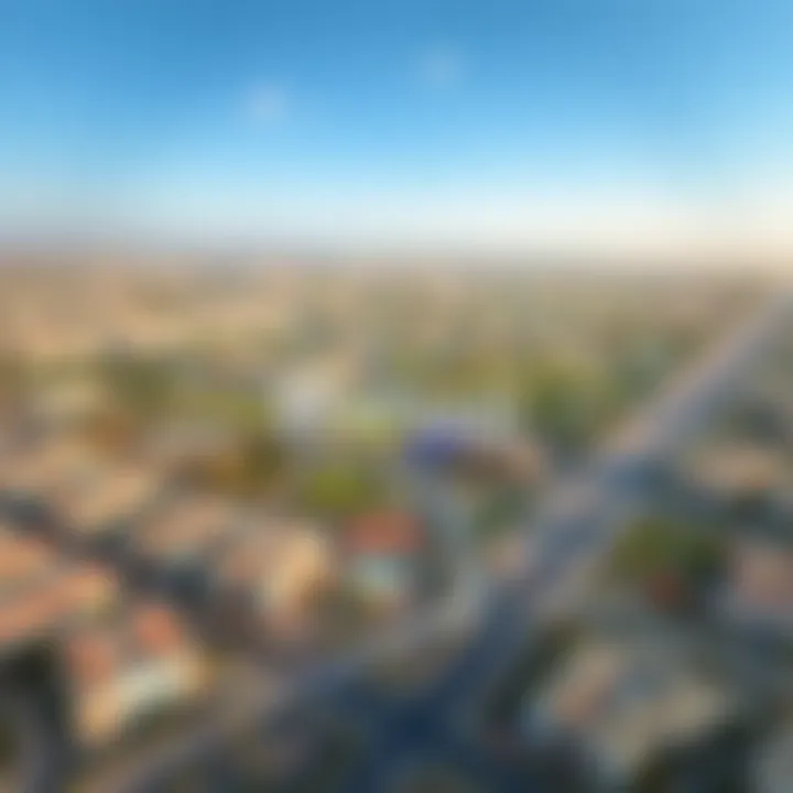 Aerial view of Warsan showcasing its urban development and green spaces