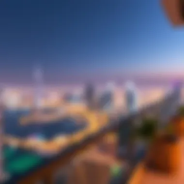 Panoramic view from a balcony overlooking Dubai's skyline
