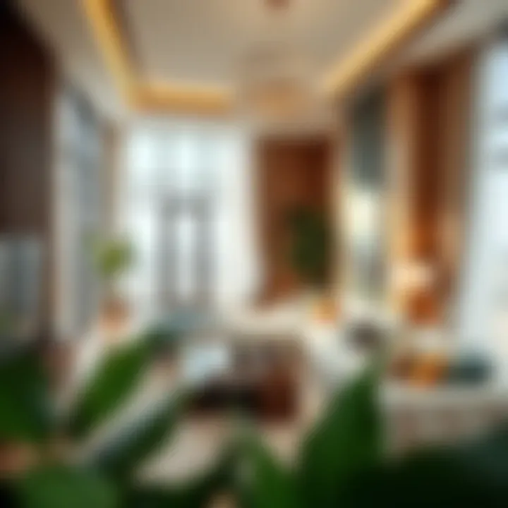 Eco-Friendly Luxury Interior An interior of a luxurious eco-friendly apartment with modern designs and green technology.