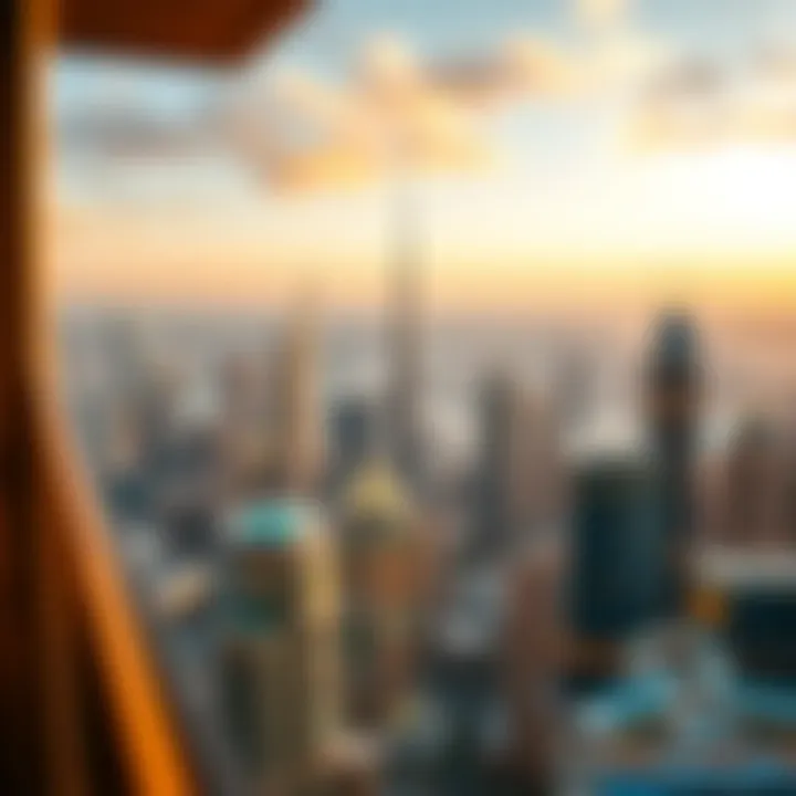 Panoramic view of Dubai skyline from a high-rise apartment