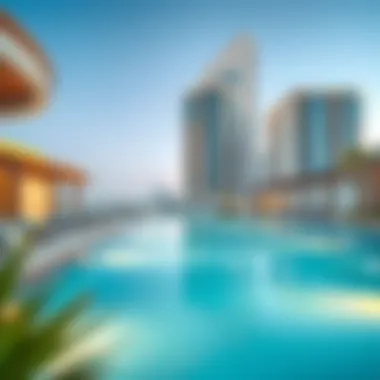 Lavish pool area surrounded by modern architecture