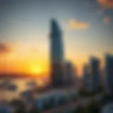 View of Marina Heights Tower against a sunset backdrop