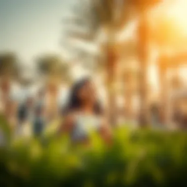 A vibrant community event taking place in Mujarrah Park with engaging activities