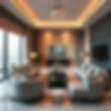 Elegant living room in a 2 BHK apartment featuring upscale furnishings