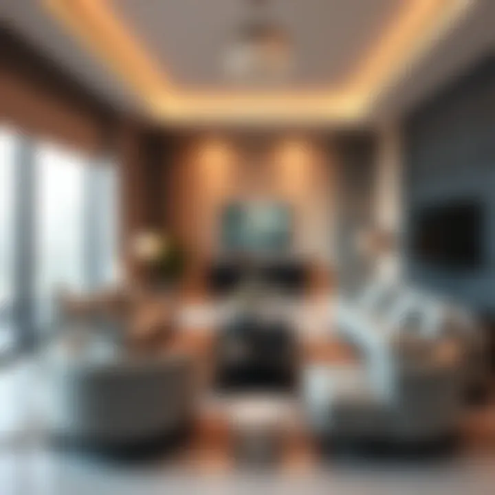 Elegant living room in a 2 BHK apartment featuring upscale furnishings