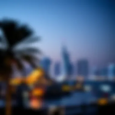 Night view of the vibrant community and skyline around Palm Jumeirah