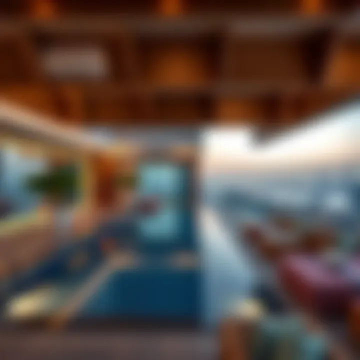 Skyline Retreat at Plazzo Heights Rooftop pool area with breathtaking views of Dubai skyline