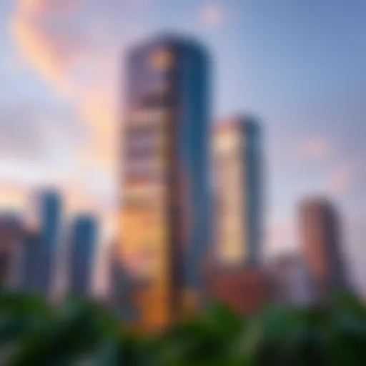 A stunning view of the Reflection Tower showcasing its modern architectural design