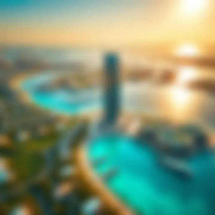 An aerial perspective of Reem Island featuring the Reflection Tower amidst luxury residences
