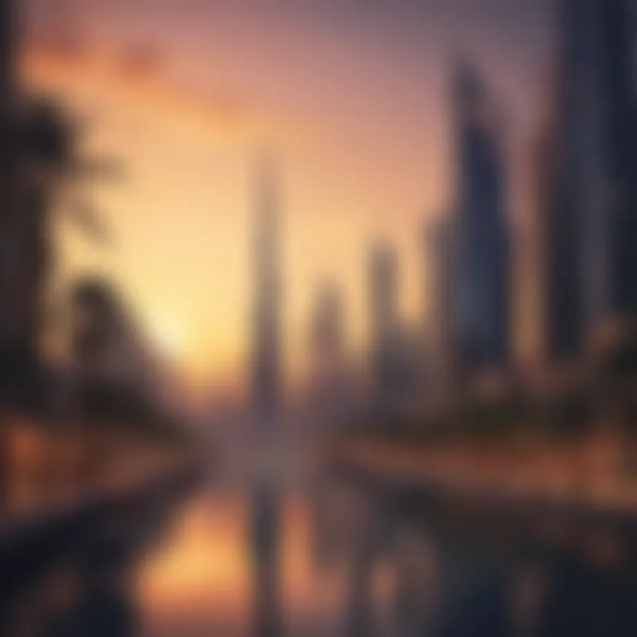 Stunning view of Dubai skyline at sunset