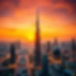 Stunning view of the Burj Khalifa skyline at sunset