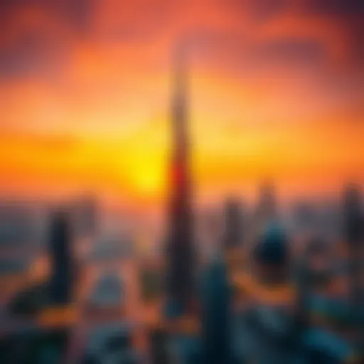 Stunning view of the Burj Khalifa skyline at sunset