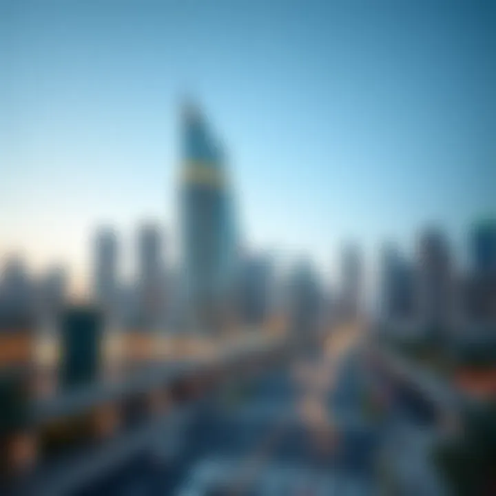 Panoramic view of Sheikh Zayed Road with Al Wasl Building in the foreground