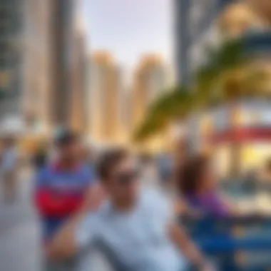 Tourists enjoying leisure activities in Dubai Marina