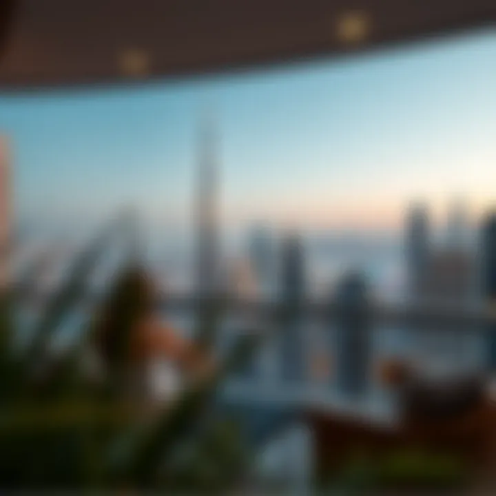 Breathtaking Dubai Skyline from Upscale Living Stunning view of Dubai skyline from luxury apartment balcony