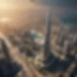 Aerial view of Burj Khalifa surrounded by Dubai skyline