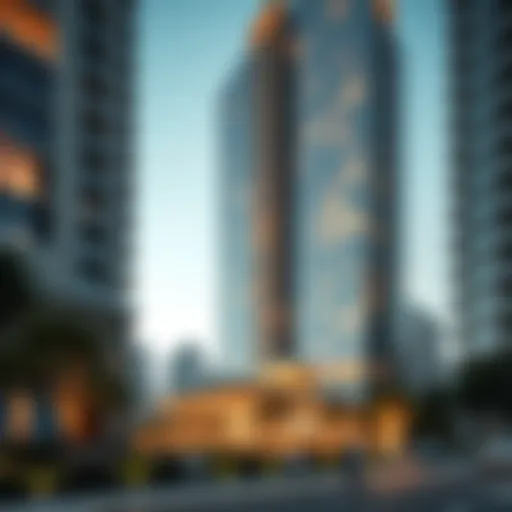 Architectural view of The V Building showcasing its modern design