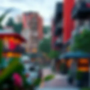 Vibrant neighborhood surrounding The V Building