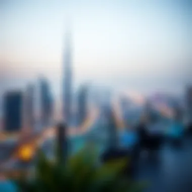 Breathtaking Skyline from Rooftop Stunning view of Dubai skyline from Vida Dubai Mall's rooftop terrace