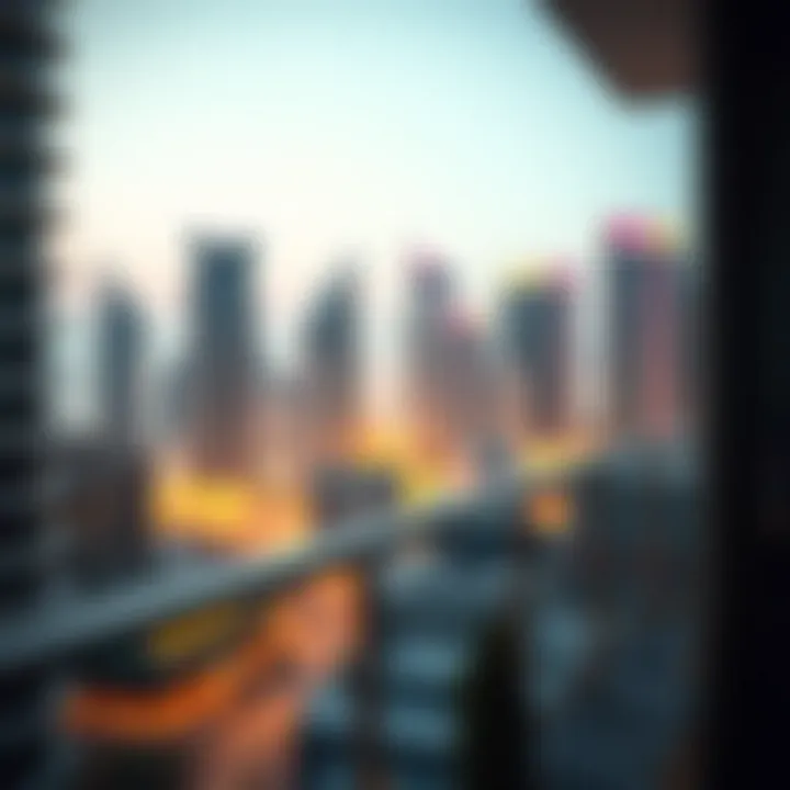 Panoramic Balcony View of Downtown Dubai Panoramic view of downtown Dubai from a residence balcony